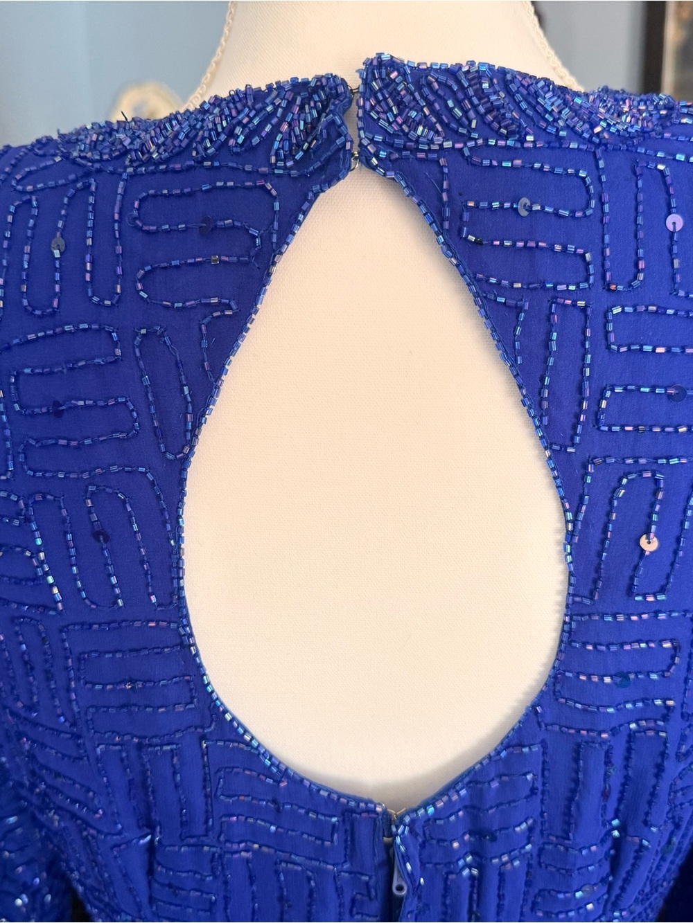 Beaded Long Sleeve Sheath Dress in Royal Blue - Picture 4 of 5